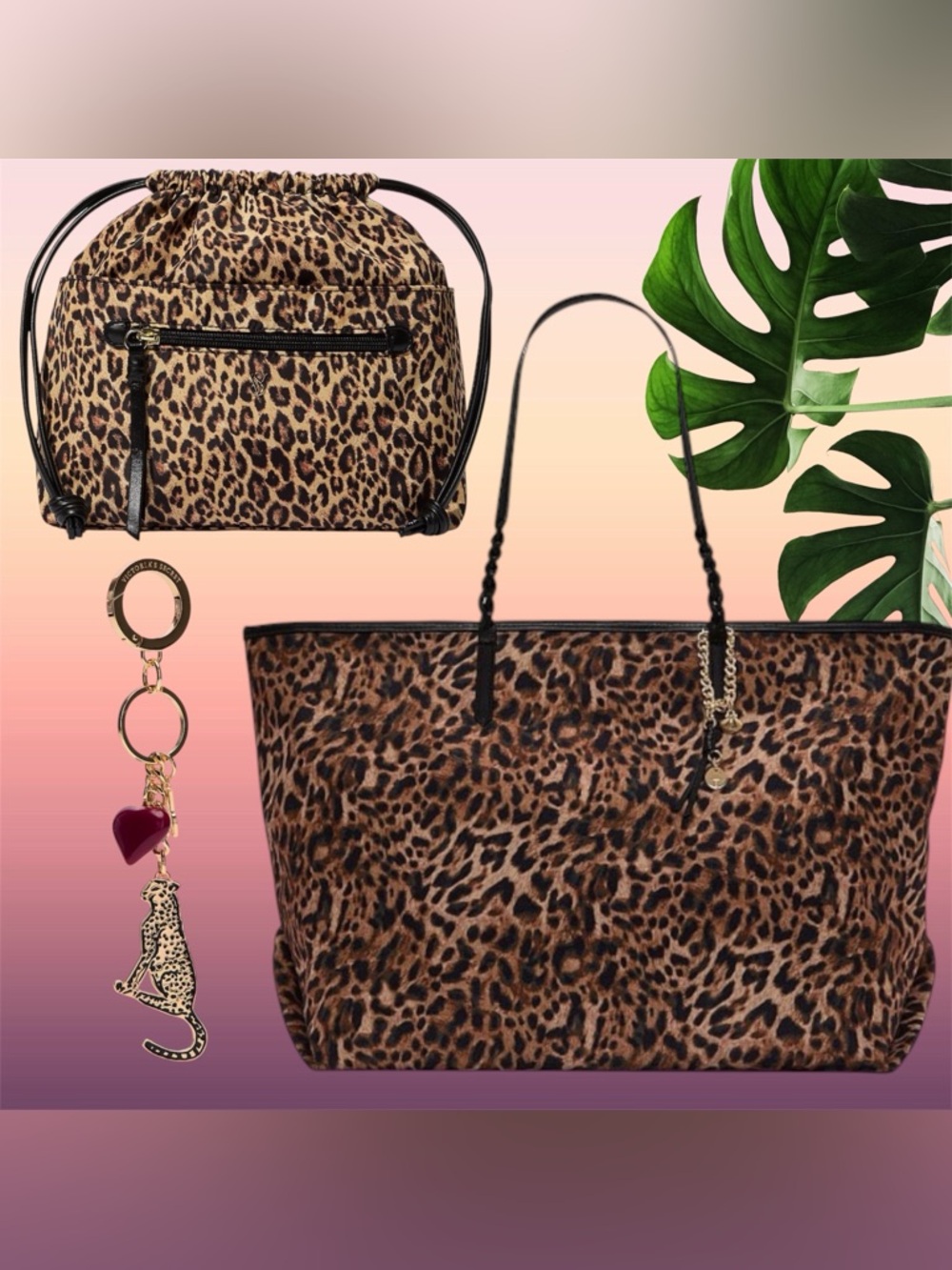 Victoria's Secret Large Leopard Woven Handle
Tote Bag bundle